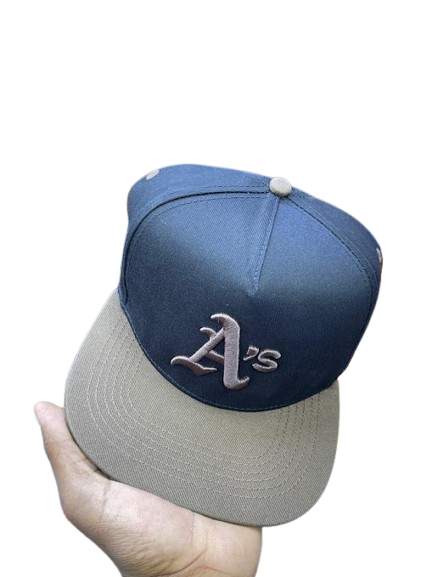 Oakland Athletics A's Script Snapback Cap – Black & Khaki Brown
